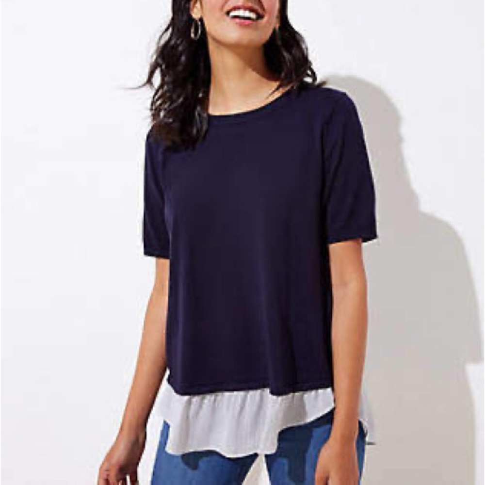LOFT Asymmetrical Blue Short Sleeve T-Shirt